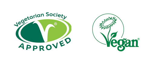 The official trademarks used on products endorsed by the Vegan and the Vegetarian Society