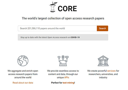 Screenshot of the CORE website.