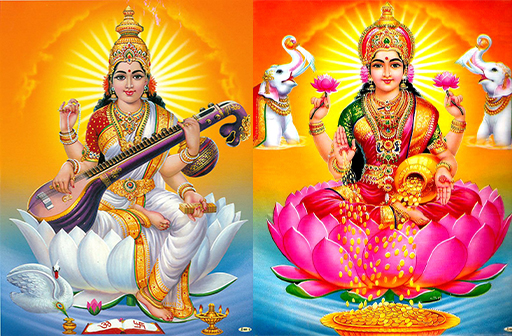 The Goddess Saraswathi and the Goddess Lakshmi