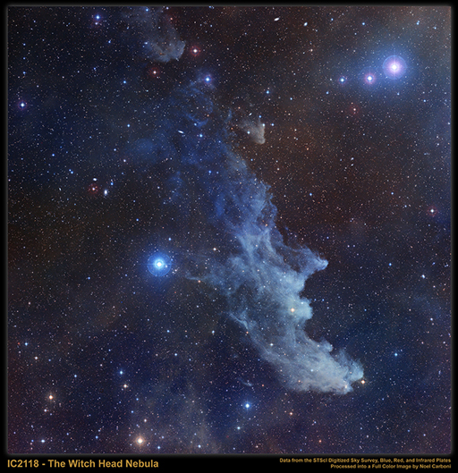 An image of Rigel and the Witch Head Nebula.