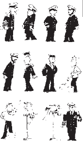 A cartoon of a number of figures in uniform.