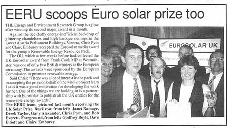 EuroSolar 1995 awards clipping from Open House 