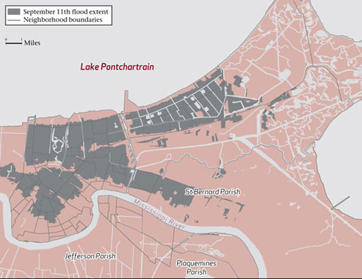 Figure 2 Map showing extent of flooding in New Orleans, 11 September 2005