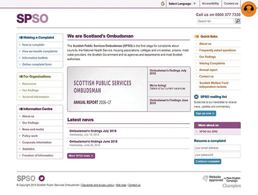 The website of the Scottish Public Services Ombudsman