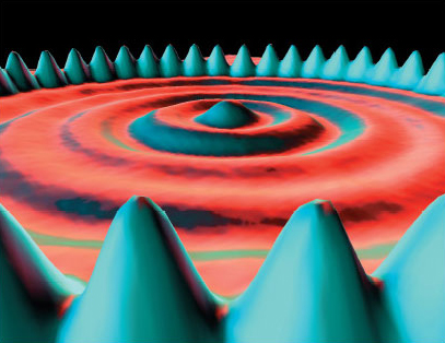 This image shows iron atoms on a copper surface observed by STM