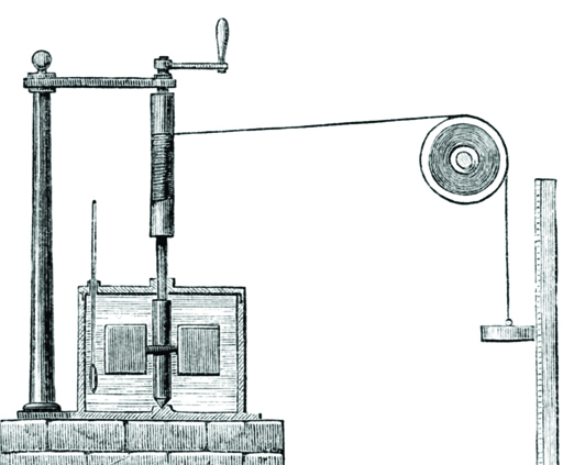 An image of James Joule’s apparatus for measuring the mechanical equivalent of heat.