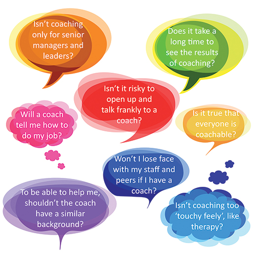 An illustration features a number of brightly coloured speech bubbles, with questions inside them.