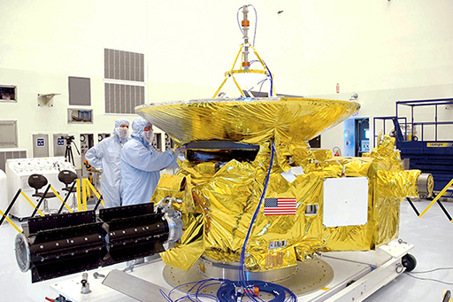 The New Horizons spacecraft being prepared in ultra-clean facilities.