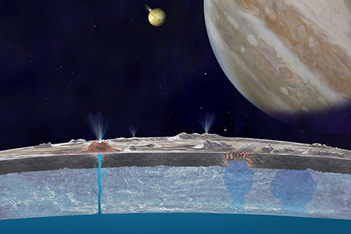 An artist’s impression of a cross-section of Europa’s crust.
