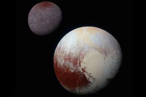 An image of Charon (left) and Pluto ( right) imaged by New Horizons.