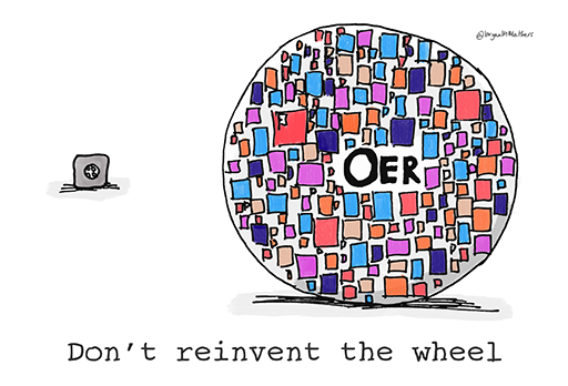A drawing of a big colourful wheel, with the words ‘OER’ positioned in the middle.