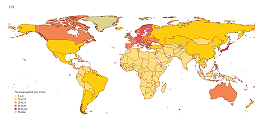 Percentage of the population aged 60 years or over in 2012.