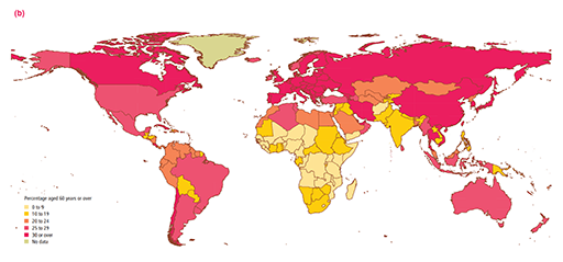 Forecast of the percentage of the population aged 60 years or over in 2050.
