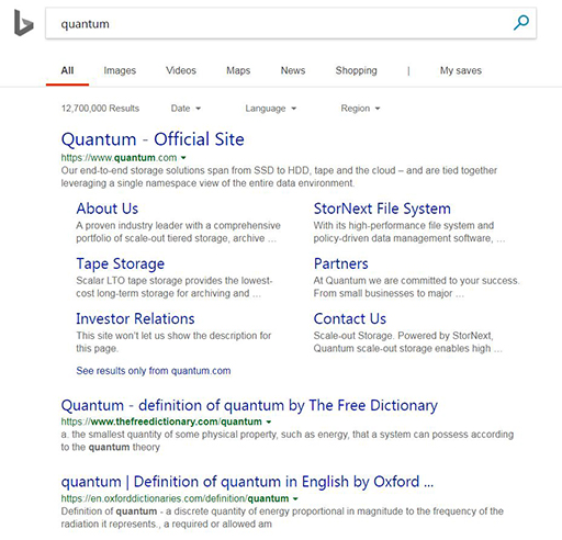 A screenshot of a Google search on the word ‘quantum’.