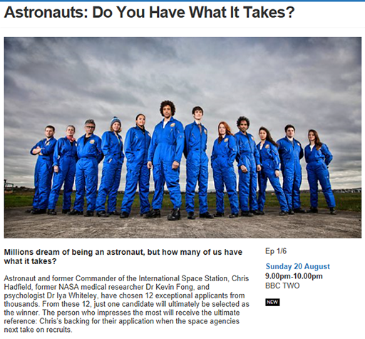 A snapshot of the BBC’s series of ‘Astronauts; do you have what it takes?’