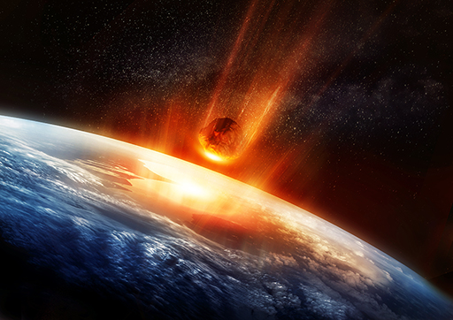 Image of burning meteor travelling towards Earth.