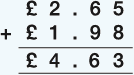 The sum £2.65 + £1.98 = £4.93.