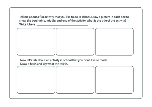 The text the top of this sheet is ‘Tell me about a fun activity that you like to do in school.