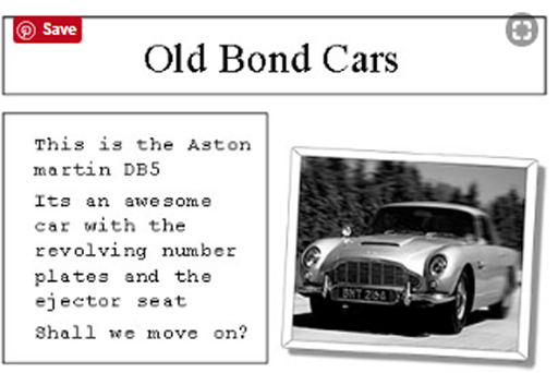 A heading of ‘Old Bond Cars’ and the following text alongside an image of a car