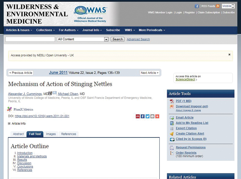 Health impact of nettle stings 1