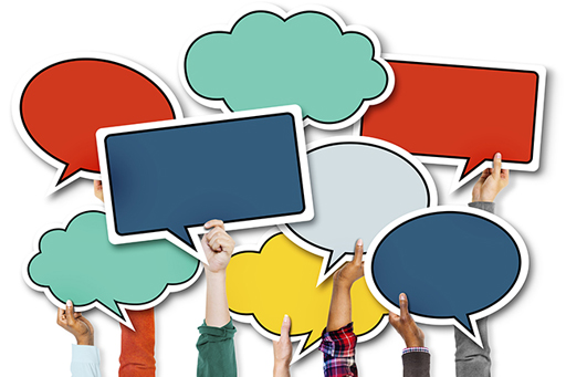 An image of different speech bubbles being held up
