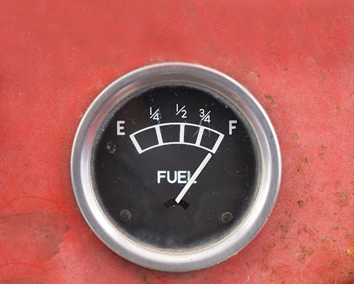 A fuel gauge in a car