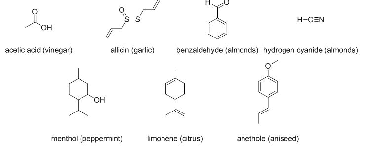 This figure illustrates seven compounds with differing structures.
