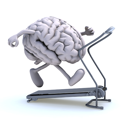 A cartoon human brain running on a treadmill.