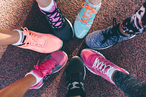 A number of colourful trainers.