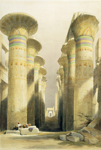 David Roberts, ‘Central Avenue of the Great Hall of Columns, Karnak’, colour lithograph, from Roberts, David (1846)