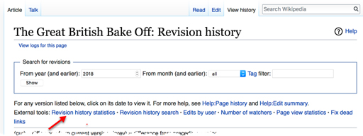 ‘Revision history statistics’ link on Wikipedia