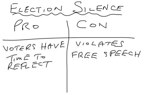 A table of pros and cons for election silence.