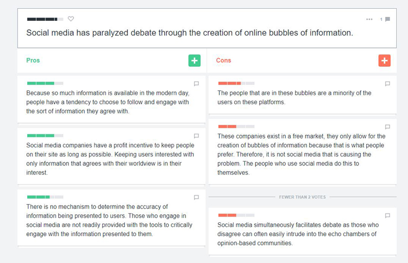 Screen capture of a kialo discussion