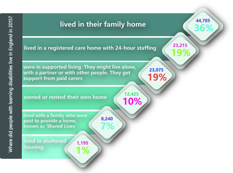 Graphic showing where people with learning disabilities lived in England in 2015.