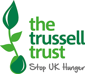 The Trussell Trust logo. Including the slogan: Stop UK hunger.
