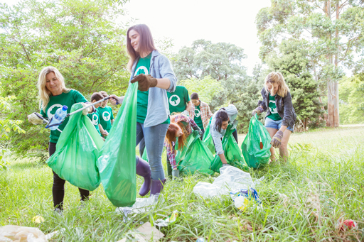 Volunteers picking up litter.