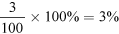 three divided by 100 multiplication 100 percent equals three percent