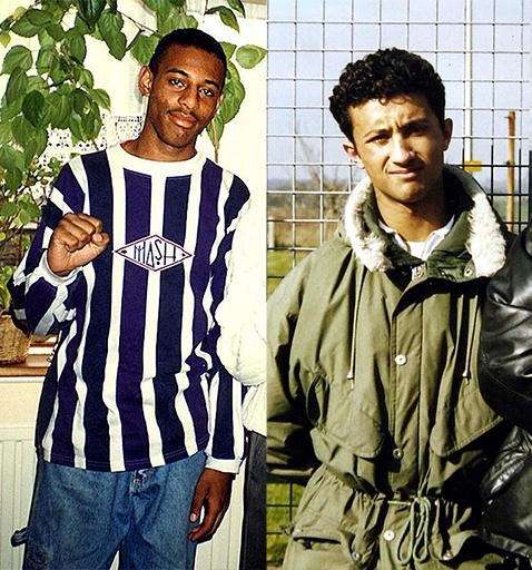On the left is a photograph of Stephen Lawrence and on the right is a photograph of Zahid Mubarek.