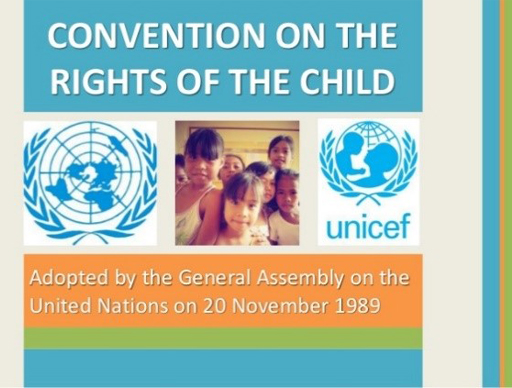 This is a poster with the text ‘Convention on the rights of the child. Adopted by the General Assembly on the United Nations on 20 November 1989.