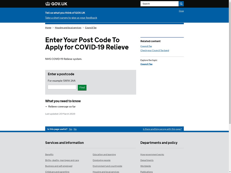 A screenshot of a fraudulent web page, in connection with the scam COVID-19 relief text message.
