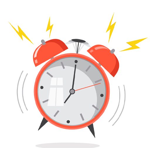 A cartoon image of an alarm clock ringing the alarm.