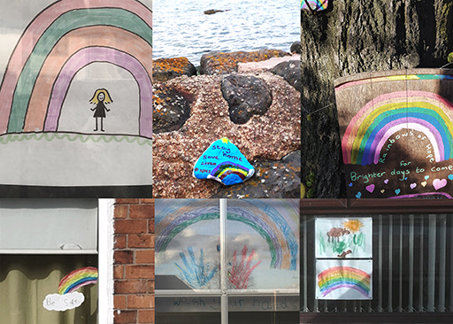 This is a montage of images featuring rainbows