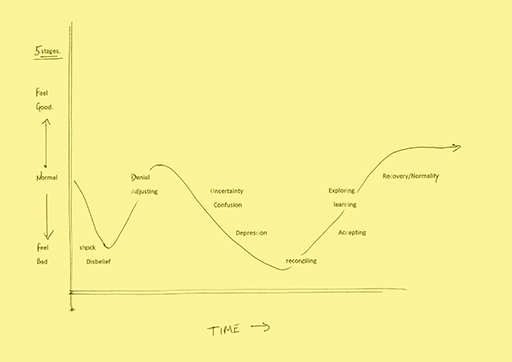 This is a graph showing a process of transition over time from shock to recovery