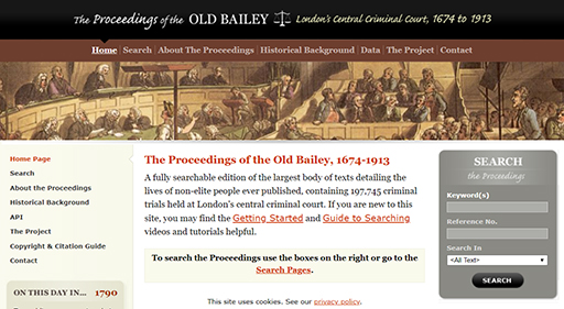 Screenshot of Old Bailey Online website