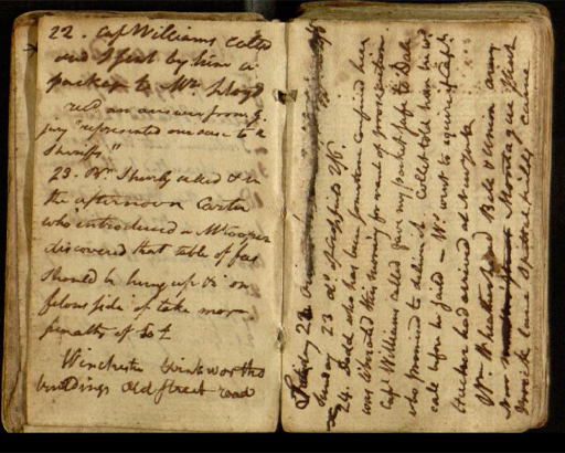 This is a photograph of two facing handwritten pages, with numbered paragraphs. The script on the right-hand page runs vertically: from bottom to top. The text is hard to read, but references to delivering a packet can be deciphered.