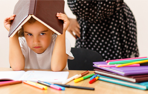 This is a photograph of a child holding a book over their head.