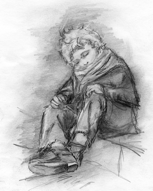 This is a black-and-white illustration of a child.