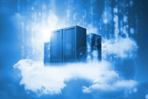 An illustration of data servers resting on clouds.