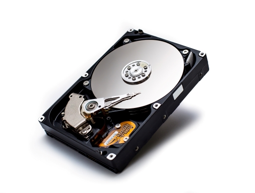 This is a photograph of a hard disk on a white background.