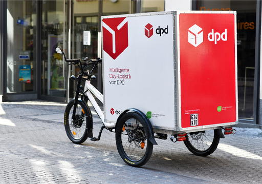 Cargo bike for parcel deliveries from DPD Germany international parcel delivery service.